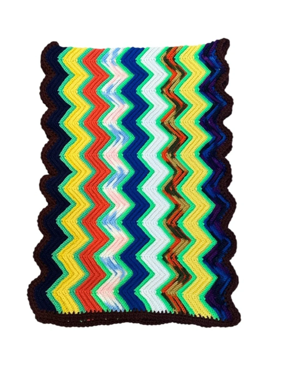 Hand Crochet Chevron Throw Blanket Multicolor Boho Vintage Zigzag 72x27